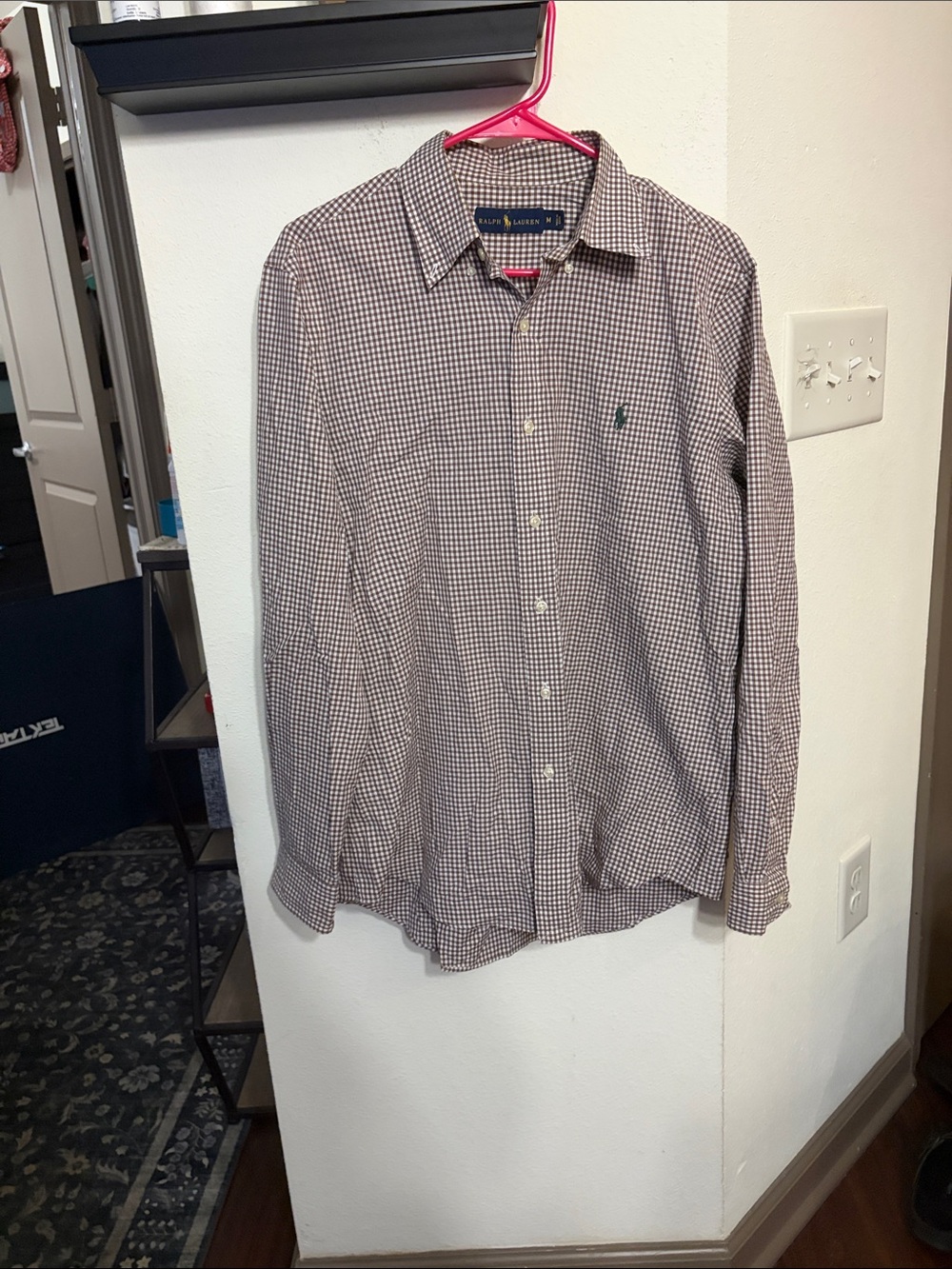 Ralph Lauren Brown and White Gingham Button-Down Shirt - Picture 3 of 4